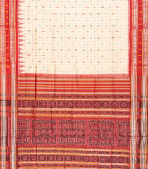 Cream Handloom Orissa Silk Saree With Checks & Contrast Red Border-Cream