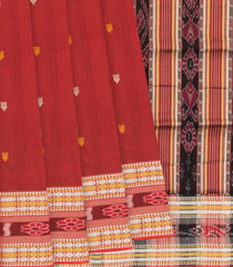 Crimson Handloom Orissa Silk Saree With Floral Motifs-Crimson