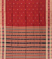 Crimson Handloom Orissa Silk Saree With Floral Motifs-Crimson