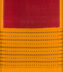 Crimson Handloom Orissa Cotton Saree With Mustard Temple Border-Crimson