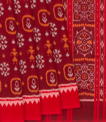 Maroon Handloom Orissa Cotton Saree With Ikat Floral Motifs-Maroon