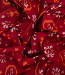 Maroon Handloom Orissa Cotton Saree With Ikat Floral Motifs-Maroon