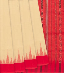 Sandal Handloom Orissa Cotton Saree With Red Temple Border-Sandal