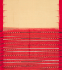 Sandal Handloom Orissa Cotton Saree With Red Temple Border-Sandal