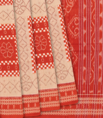 Sandal Handloom Orissa Cotton Saree With Ikat Motifs-Sandal