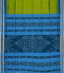 Leafy Green Handloom Orissa Ikat Silk Saree With Blue Border-Leaf Green