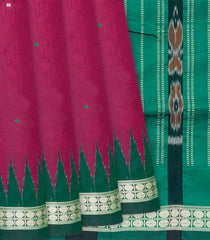 Crimson Handloom Orissa Ikat Silk Saree With Green Border-Crimson