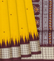 Mustard Handloom Orissa Silk Saree With Brown Border-Mustard