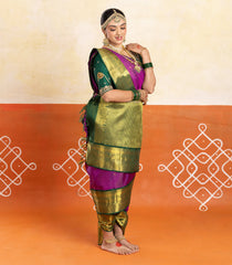 Magenta Handloom 9 Yards Kanchipuram Silk Saree With Stripes & Buttas-KA12254