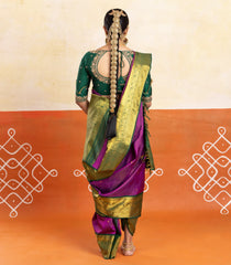 Magenta Handloom 9 Yards Kanchipuram Silk Saree With Stripes & Buttas-KA12254