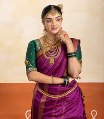 Magenta Handloom Kanchipuram Nine Yards Silk Saree With 16 Muthu Border-KA15968