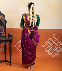 Magenta Handloom Kanchipuram Nine Yards Silk Saree With 16 Muthu Border-KA15968