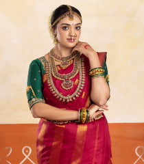 Crimson Handloom Kanchipuram 9 Yards Silk Saree With Floral Buttas-KA15383