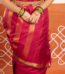 Crimson Handloom Kanchipuram 9 Yards Silk Saree With Floral Buttas-KA15383