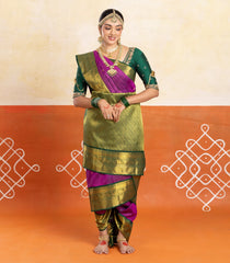 Magenta Handloom 9 Yards Kanchipuram Silk Saree With Stripes & Buttas-KA12254