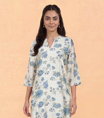 Off-White with Blue Floral Printed Co-Ord Set-RC5692