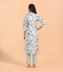 Off-White with Blue Floral Printed Co-Ord Set-RC5692