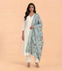 Off-White Kurta Set with Blue Dupatta-RC5638