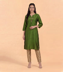 Olive Green Embroidered Kurta-KR0885