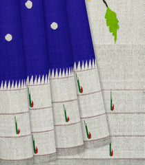 Violet Handloom Paithani Silk Saree With Coin Buttas & Muniya Motifs In Border-Violet