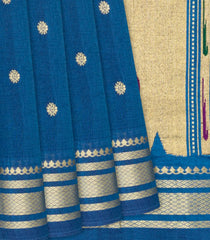 Blue Handloom Paithani Silk Saree With Kamalam Buttas-Blue