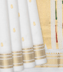 White Handloom Paithani Silk Saree With Mango Buttas-White