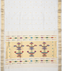 White Handloom Paithani Silk Saree With Mango Buttas-White