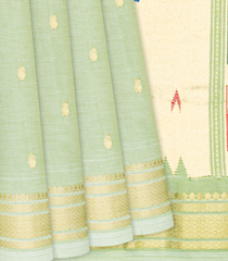 Light Green Handloom Paithani Silk Saree With Mango Buttas-Light Green