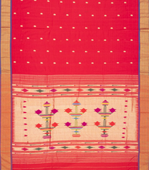 Red Handloom Paithani Silk Saree With Mango Buttas-Red