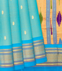 Aquamarine Handloom Paithani Silk Saree With Mango Buttas-Aquamarine