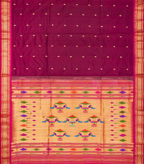 Crimson Handloom Paithani Silk Saree With Mango Zari Buttas-Crimson