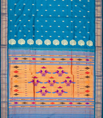 Light Blue Handloom Paithani Silk Saree With Peacock Buttas-Light Blue