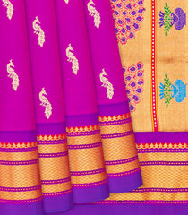 Purple Handloom Paithani Silk Saree With Peacock Buttas-Purple