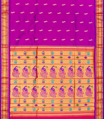 Purple Handloom Paithani Silk Saree With Peacock Buttas-Purple