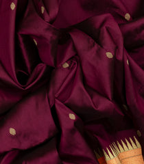 Maroon Handloom Paithani Silk Saree With Coin Buttas & Temple Border-Maroon