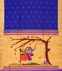 Purple Handloom Paithani Silk Saree With Zari Buttas & Temple Border-Purple