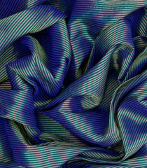 Blue Handloom Paithani Silk Saree With Stripes-Blue