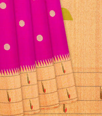 Hot Pink Handloom Paithani Silk Saree With Coin Buttas-Hot Pink