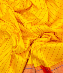 Yellow Handloom Paithani Silk Saree With Stripes & Buttas-Yellow