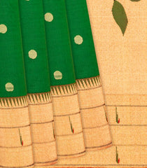 Green Handloom Paithani Silk Saree With Coin Buttas-Green