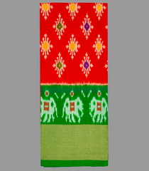 Red Handloom Silk Pavadai Material With Tie & Dye Motifs (0.81 meter)-Red