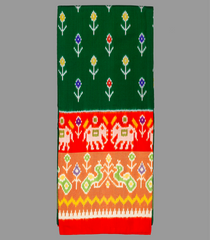 Bottle Green Handloom Silk Pavadai Material With Tie & Dye Motifs (1.1 Meter)-Bottle Green