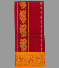 Crimson Handloom Silk Pavadai Material With Floral Motifs (0.91 Meter)-Crimson