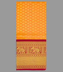 Peach Handloom Silk Pavadai Material With Floral Motifs (1.1 Meter)-Peach