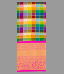 Multi Colour Handloom Silk Pavadai Material With Checks (1.1 Meter)-Multi colour