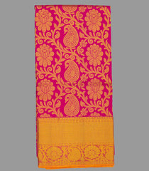 Pink Handloom Silk Pavadai Material With Mango Motifs (0.91 Meter)-Pink