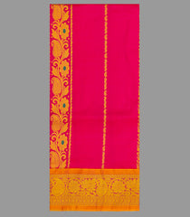 Pink Handloom Silk Pavadai Material With Mango Stripes (1.1 Meter)-Pink