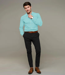 Light Green Checked Formal Shirt-Light Green