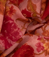 Pink Chiffon Printed Silk Saree With Floral Motifs-Pink