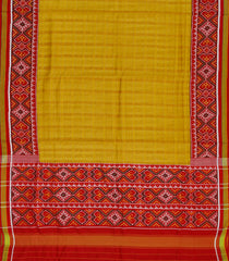 Mustard Handloom Printed Organza Saree With Attached Ikat Border-Mustard